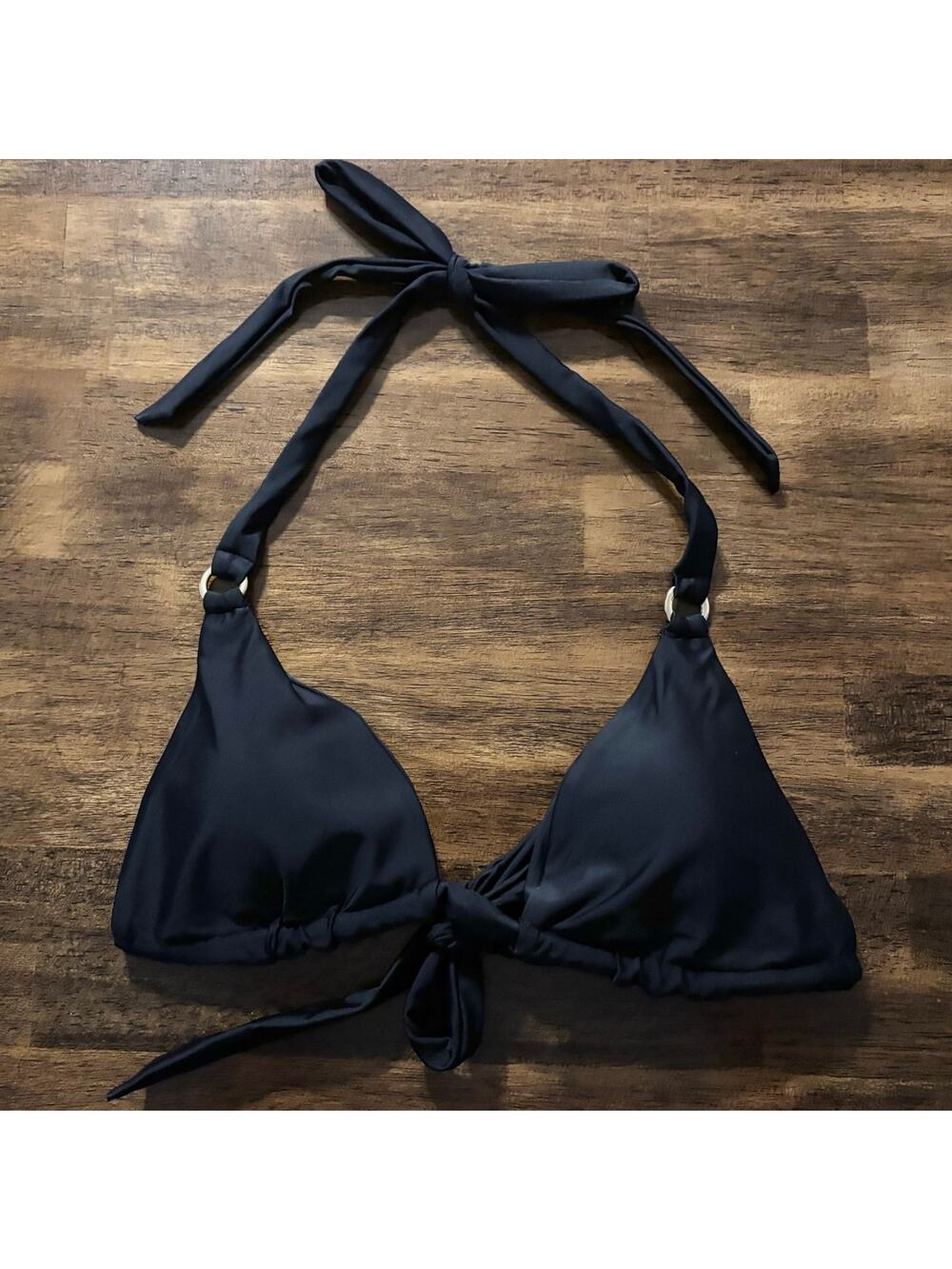 Quince Women’s Small Bikini Top Halter Tie Triangle Swimsuit Black
